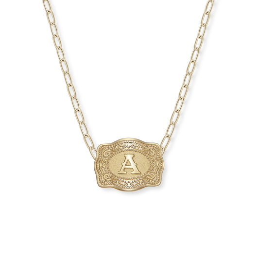 Belt Buckle Initial Necklace