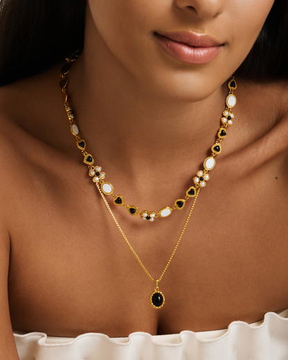 Onyx Halo Pendant Necklace