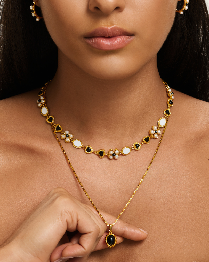 Onyx Halo Pendant Necklace